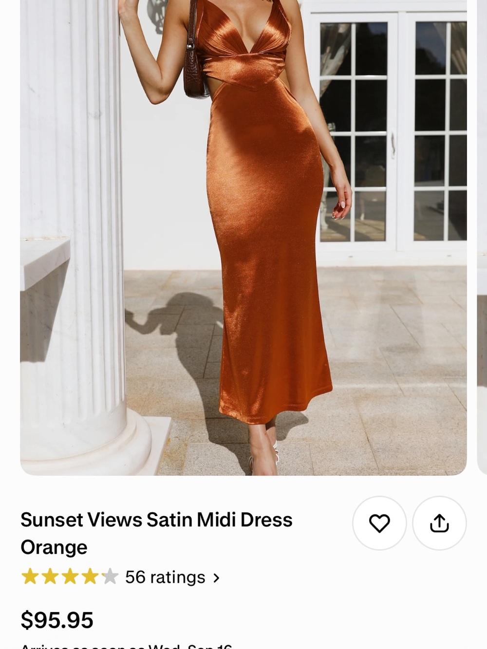 Hello Molly Orange Satin Sunset Views Midi Dress M